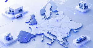 light blue map of europe with logistics network